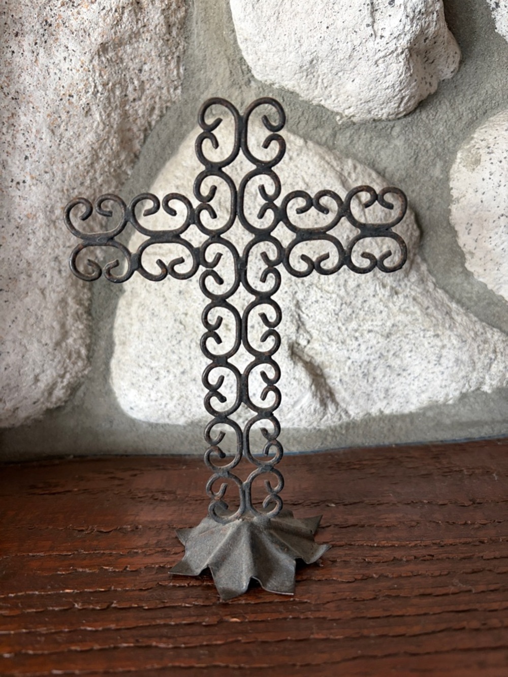 Vintage Ornate Scroll Metal Cross Decor or Earring Display Bohemian
